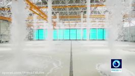 Mesmerizing footage shows fire suppression test in aircraft hangar