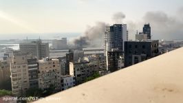 ویدیوی واضح صحنه آهسته لحظه انفجار در بیروت لبنان موج خرابی.