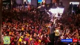 جشن پایکوبی هواداران بارسلونا بعد قهرمانی لالیگا
