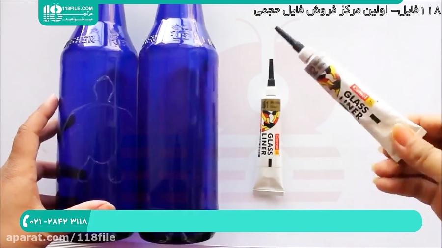 آموزش هنر ویترای  نقاشی ویترای روی شیشه نقاش لاک پشت روی بطری شیشه ای 