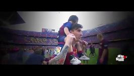 مسی به همراه پسرش تیاگو در جشن قهرمانی بارسلونا