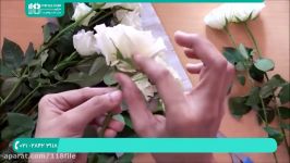 آموزش گل آرایی  تزئین گل  بادکنک آرایی درست کردن دسته گل رز سفید 