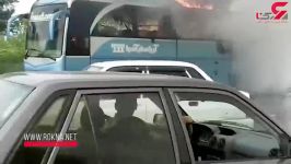 فیلم آتش سوزی اتوبوس پر مسافر در جاده سراوان مسافران تبریزی وحشت کردند