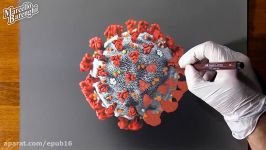 نقاشی سه بعدی بسیار واقعی ویروس کرونا  همراه رعایت شرایط قرنطینه