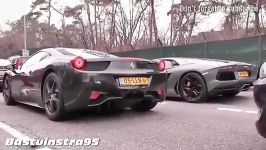 Ferrari 458 Italia vs Lamborghini Aventador rev battle