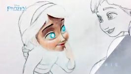 Drawing  Little Elsa and Anna by Juan Andres