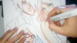 نقاشی مانگا 08 Uchiha Family Sasuke Sakura and Sarada