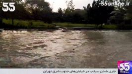 جاری شدن سیلاب در خیابان های جنوب شرق تهران