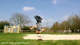 صحنه آهسته پرش چرخیدن در هوا the slow mo guys