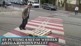 Man uses tram tracks to get around