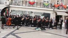 Students in Lisbon singing and dancing on the street