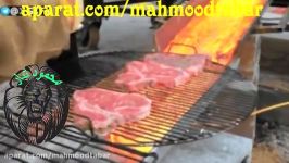 پختن گوشت روی مواد مذاب