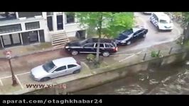 لحظه سقوط خودرو در کانال آب هنگام تعقیب گریز پلیس