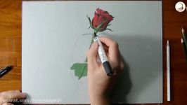 تایم لپس  نقاشی گل رُز قرمز در گُلدون شیشه ای