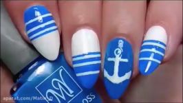 طراحی ناخن ناوی لنگر Nautical nail art