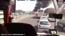 آتش گرفتن اتوبوس در جاده قم خروج نجات تمام مسافران
