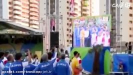 لحظه برافراشته شدن پرچم ایران در دهکده المپیک 2016