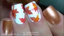 طراحی ناخن برگ های پاییزی Autumn leaves nail art