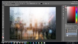 آموزش ایجاد متن بر روی پنجره شیشه ای بارانی فتوشاپ