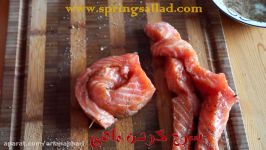ماهی  روش سرخ کردن مزه دارکردن ماهی سالمون  Frying Salmon