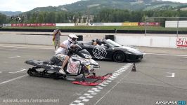 Snowmobile Races Vs. Ferrari 458 and F430 Spider in Drag Race  Modball Rally 2015