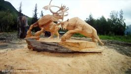 Fighting Caribou Chainsaw Carving By Jordan Anderson