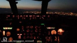 Iran Air MD 82 night cockpit landing in Shiraz 