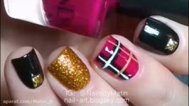 طراحی ناخن پاییزی چهارخونه Easy plaid nail art