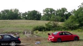 Evo vs Subaru 2.5 RS tug o war round 1