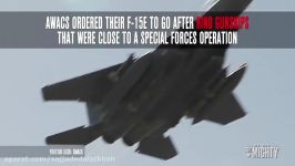 This F 15E scored an air to air kill by dropping a bomb on an Iraqi helicopter