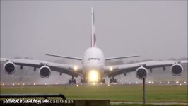 STORM SCHIPHOL  EMIRATES A380 A6 EEW Spectacular Landing