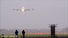 STORM SCHIPHOL  EMIRATES A380 A6 EEW Spectacular Landing