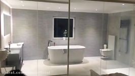 Smart glass laminated bathroom partition from Intelligent Glass
