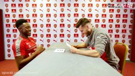 Danny Welbeck arm wrestles Carl Jenkinson