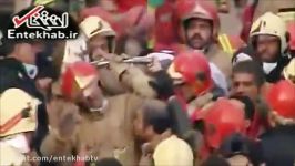 فیلم خارج کردن هفتمین شهید آتش نشان زیر آوار پلاسکو