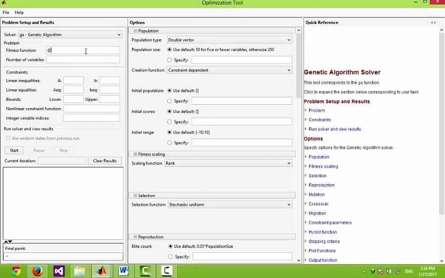الگوریتم ژنتیک در نرم افزار متلب