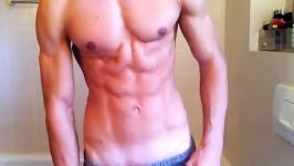 Athlete flexing his upper body muscles #abs