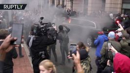 Protesters set limo on fire during Inauguration Day in Washington DC