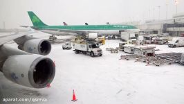 KLM 747 400  Ohare to Amsterdam Takeoff After Snow Storm