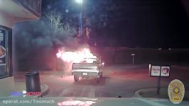 Police Dashcam Shows Officer Save Restaurant From Burning Car