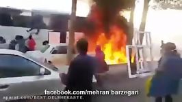آتش سوزی اتوبوس اسکانیا در گناباد نجات مسافران اتوبوس پیش انفجار