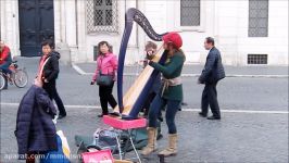 Street artist Harpist plays Yann Tiersen Comptine dun autre été cover