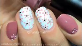 طراحی ناخن فلورال Stamped floral nail art