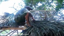 Thatching a roof with palm fronds