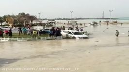 طوفان بالا آمدن آب دریا در بندر نخل تقی استان بوشهر