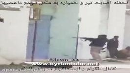 لحظه اصابت ترکش خمپاره به محل تجمع داعشیها در نبرد