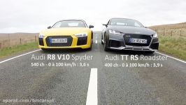 DRAG RACE Audi TT RS vs R8 V10  Acceleration 0 220 Pure sound