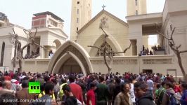 RAW Crowds gather in front of Tanta Coptic church after deadly blast