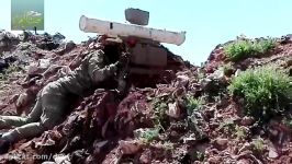 لحظه شلیک موشک فاگوت تروریست ها در جبهه حماه