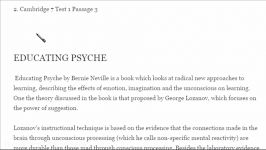 IELTS READING 6.5 Educating Psyche topic Education